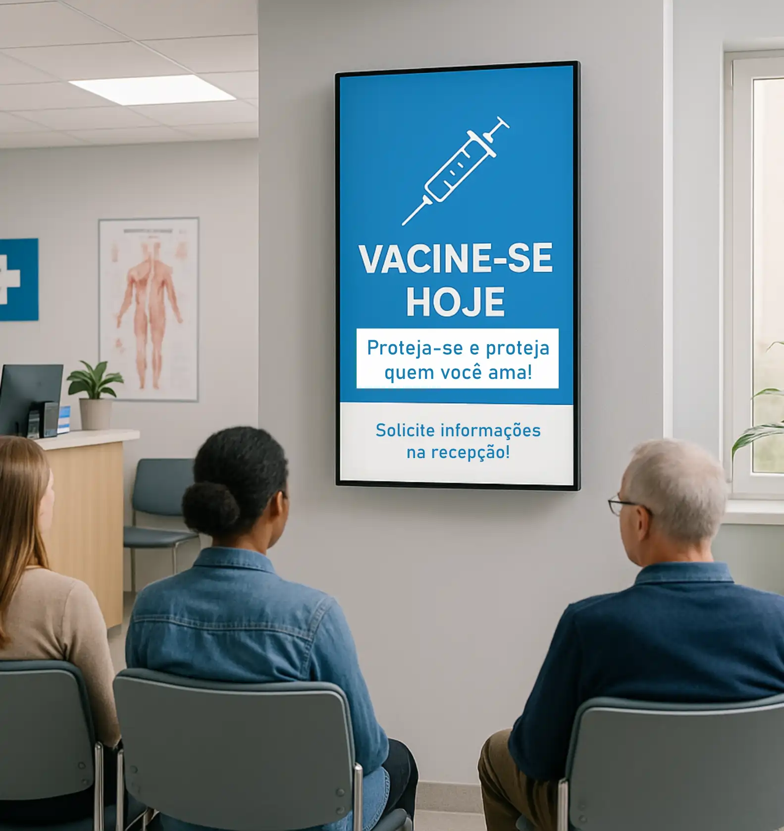 Ambiente: Clínicas e Hospitais com pacientes na recepção