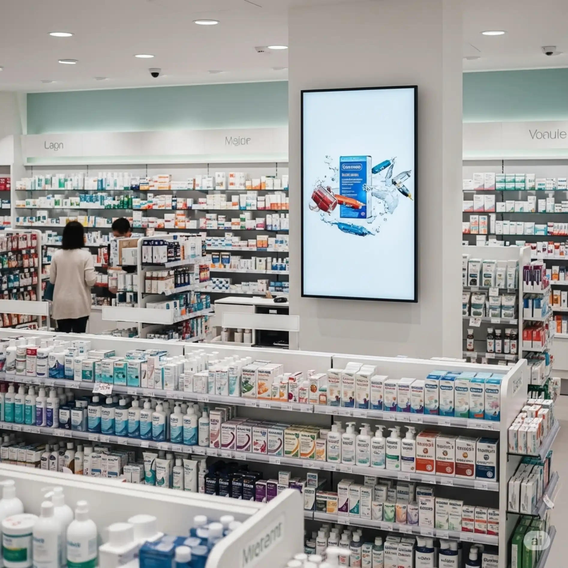 Ambiente: Farmácias e Drogarias com promoções e informativos em exibição digital